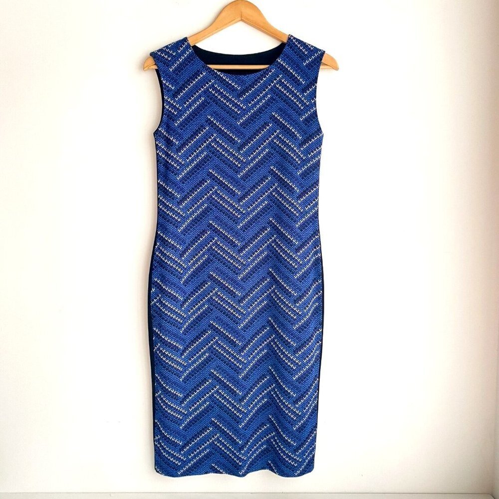 Misook Knit Print Sleeveless Knit Back Midi Pencil Dress  XS